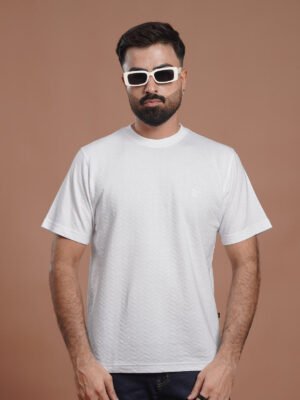 White Jacquard Men’s T-Shirt (TEE-365)