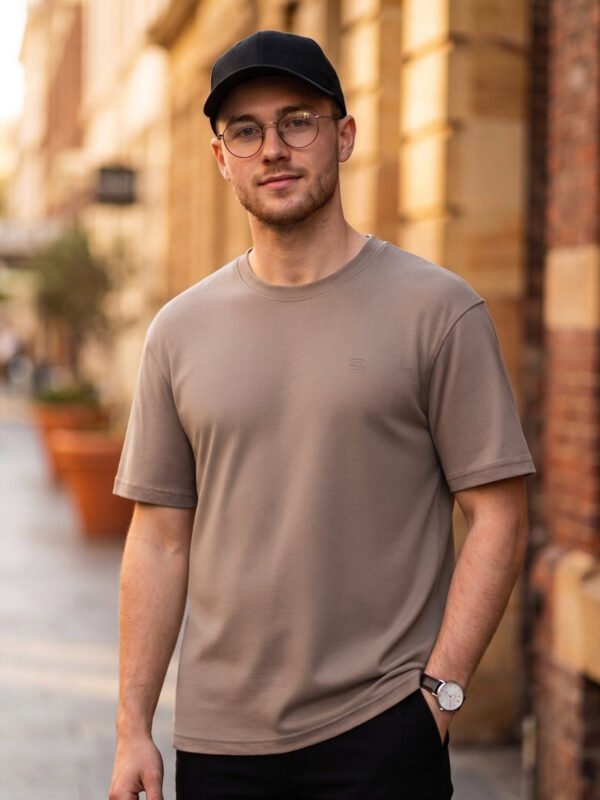 Khaki Relaxed Fit Men’s T-Shirt (TEE-462)