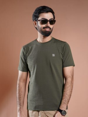 Dark Green Self Premium Dry Fit Crew Neck T-Shirt (TEE-303)
