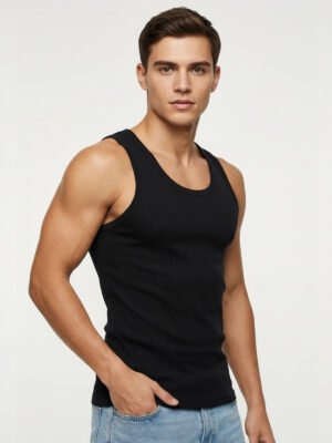 Black Men's Cotton Vest-009