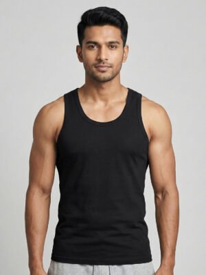 Black Men's Cotton Vest-011