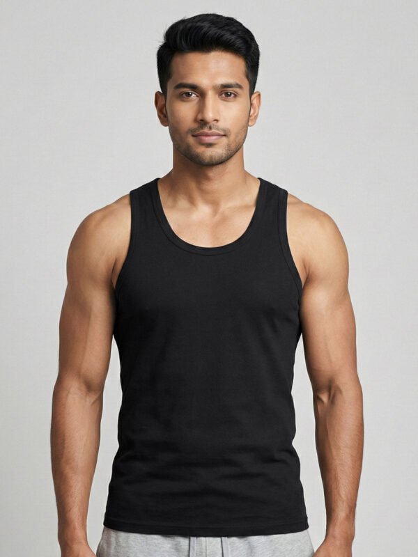 Black Men's Cotton Vest-011