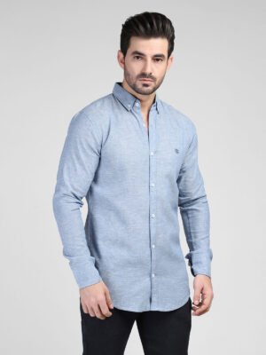 Blue Self Button Down Casual Shirt (CSW-421)
